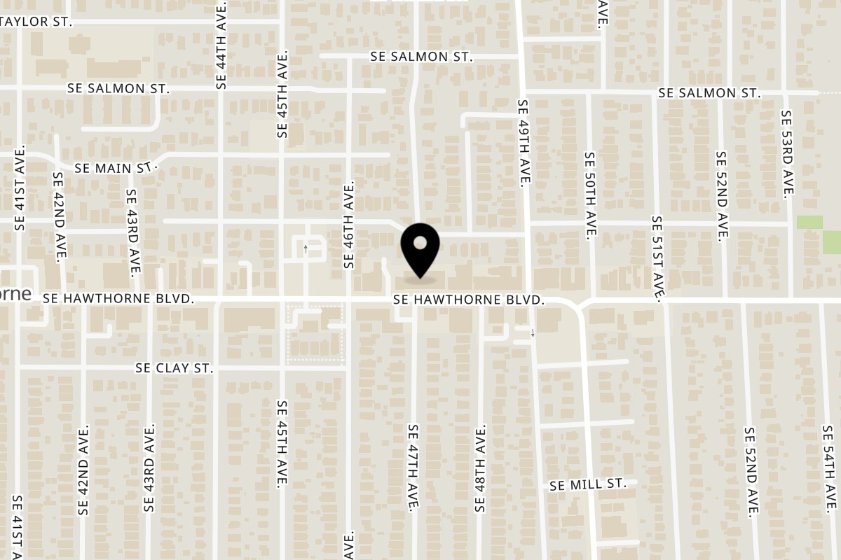 Map showing the location of Baka Umai Hawthorne on 4703 SE Hawthorne Blvd #100 in Portland