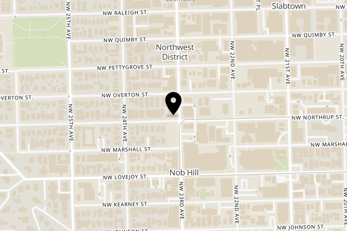 Map showing the location of Baka Umai Nob Hill on 1203 NW 23rd Ave in Portland